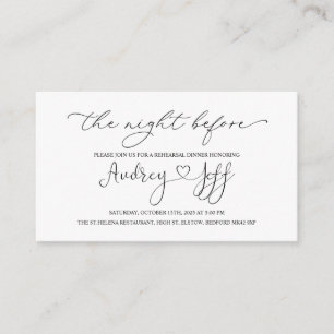 Cartão De Informações Boas-vindas em preto e branco para a noite anterio