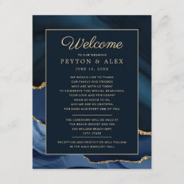 Cartão De Informações Boas-vindas Marinho Itinerário Azul Dourado Marble