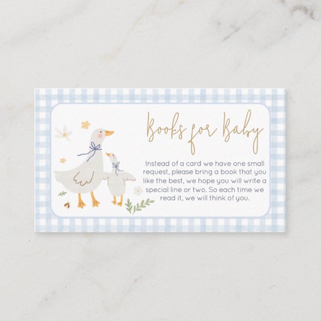Cartão De Informações Bobo Gingham Azul Ganso Bebê Livros para Bebê (Frente)