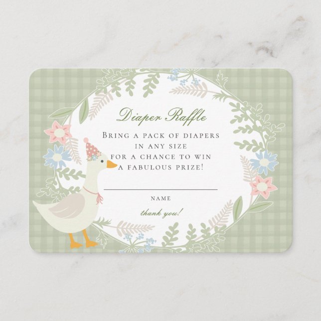 Cartão De Informações Bobo Verde Ganso Gingham Fralda Floral Raffle (Frente)