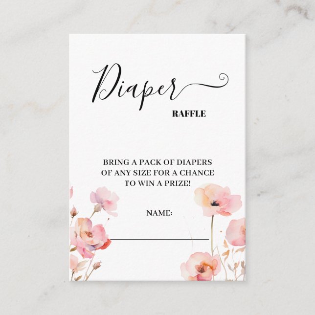 Cartão De Informações Boca Aquarela Fralda Floral Rosa Cintilada Raffle (Frente)