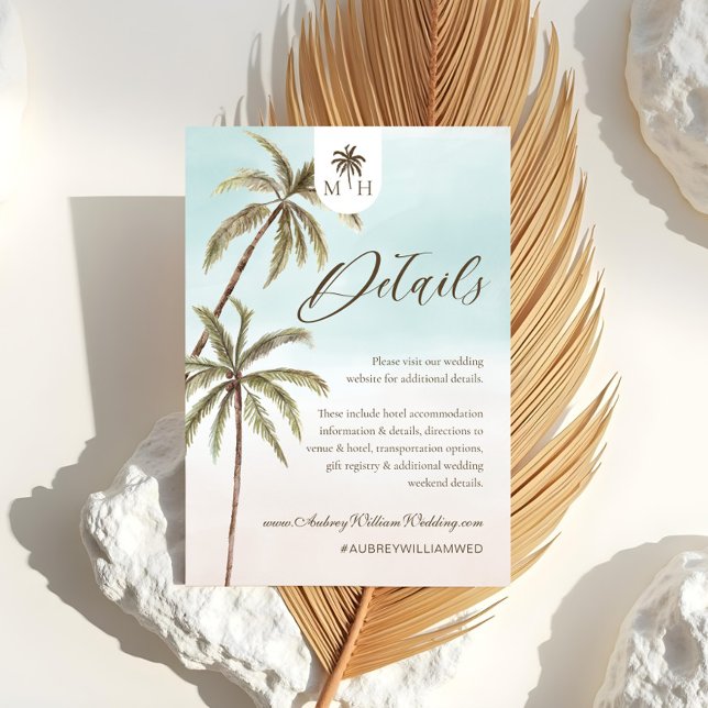 Cartão De Informações Boêmian Tropical Palm Trees Casando Detalhes do Co (Bohemian Tropical Palm Trees Wedding Guest Details Enclosure Card)