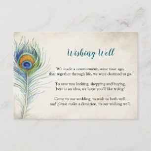 Cartão De Informações Bohemain Peacock Feather Teal Wishing Bem Casament