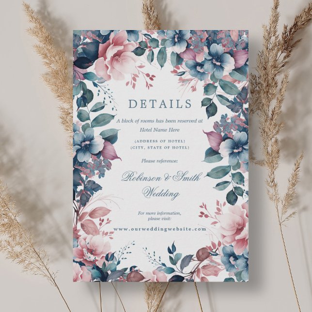 Cartão De Informações Bohemian Floral Dusty Blue - Detalhes do Casamento (Bohemian Floral Dusty Blue Wedding Details Enclosure Card)