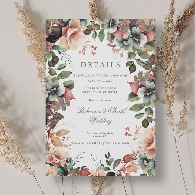 Cartão De Informações Bohemian Floral Fall Autumn Detalhes do Casamento (Bohemian Floral Fall Autumn Wedding Details Enclosure Card)