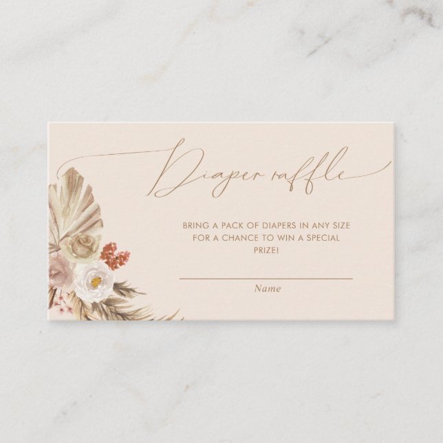 Cartão De Informações Bohemian Pampas Grass Gênero Raffle Fralda Neutral (Frente)