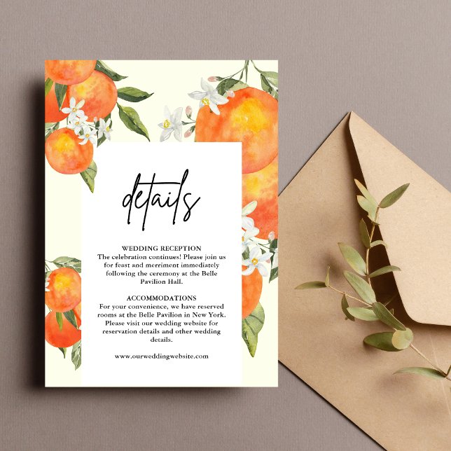 Cartão De Informações Boho Abstract Orange Wedding Details (Criador carregado)