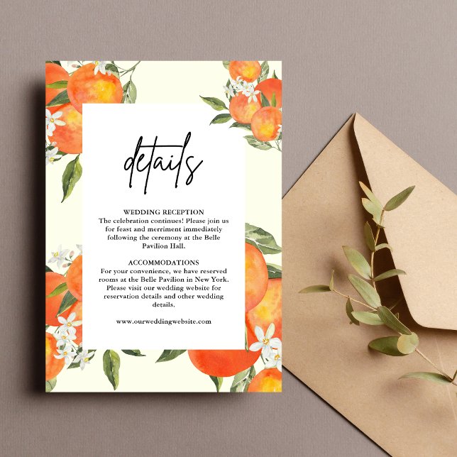 Cartão De Informações Boho Abstract Orange Wedding Details (Criador carregado)