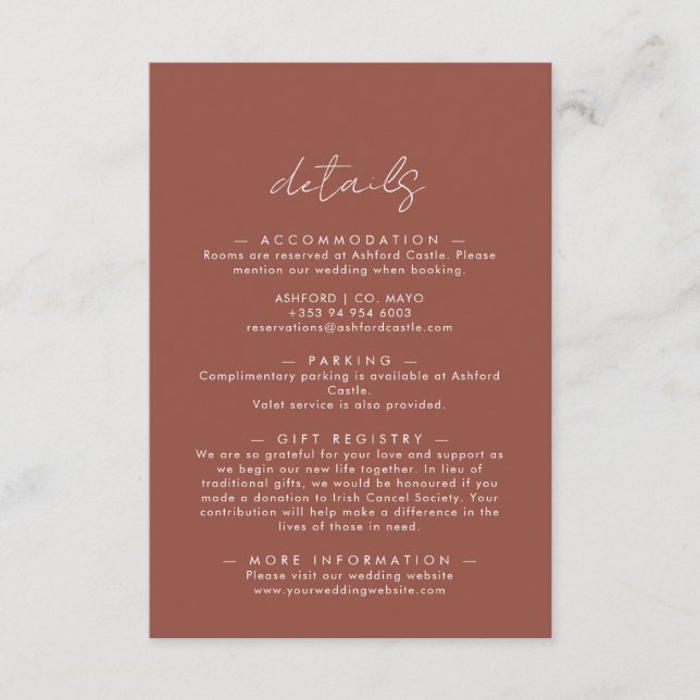 Cartão De Informações Boho Abstrato | Detalhes do Casamento Rust Maple  (Frente)