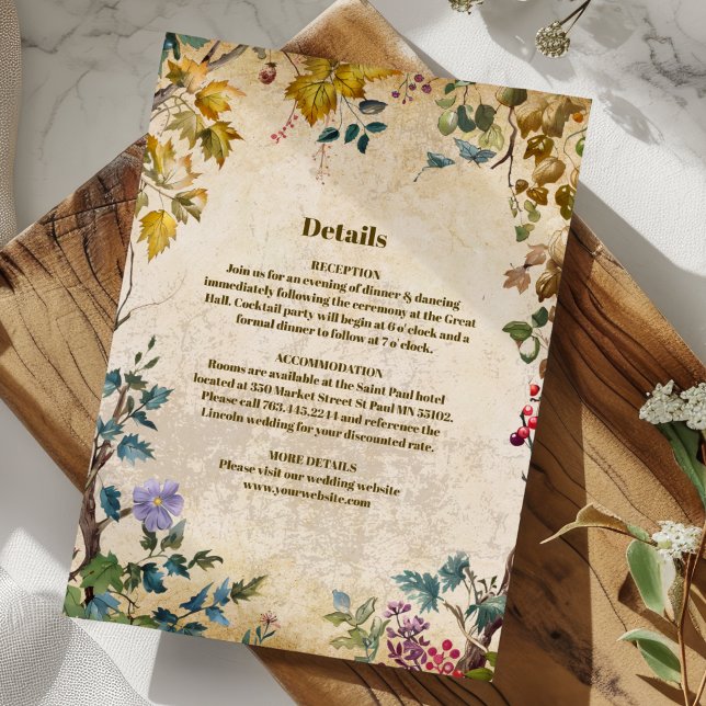 Cartão De Informações Boho Autumn Wildflower Botanical Weding (Criador carregado)
