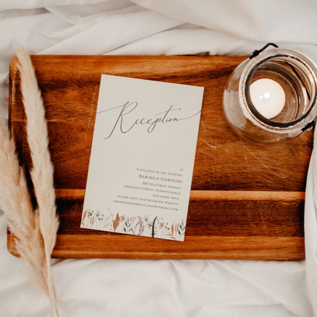 Cartão De Informações Boho Autumn Wildflower | Recepção de casamento beg (Criador carregado)