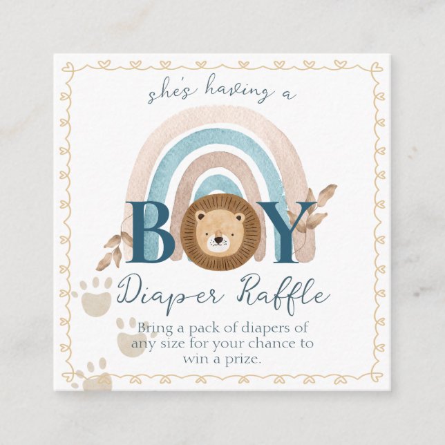 Cartão De Informações Boho Baby Boy Lion Fralda Raffle (Frente)