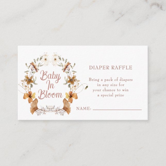 Cartão De Informações Boho Baby In BlosanChá de fraldas Fralda Raffle (Frente)