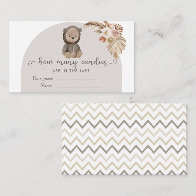 Cartão De Informações Boho Bear Chá de fraldas Adivinha Quantas Canetas (Frente/Verso)