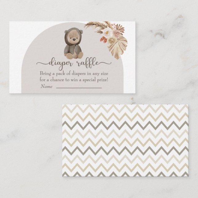 Cartão De Informações Boho Bear Pampas Chá de fraldas Raffle (Frente/Verso)