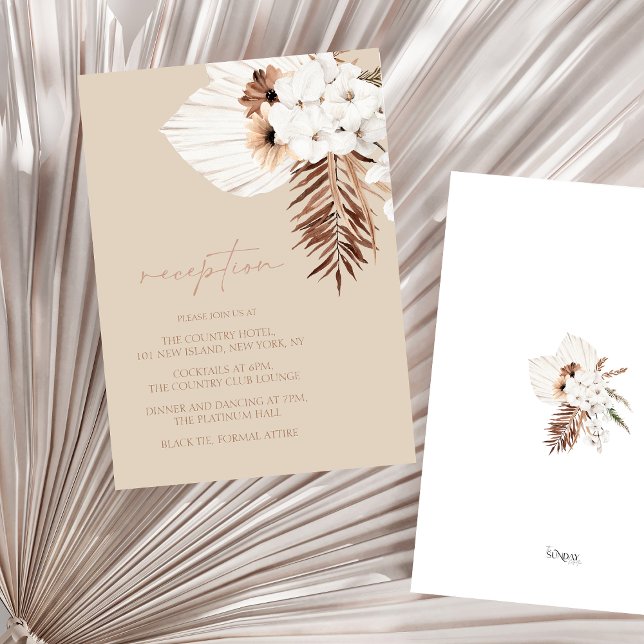 Cartão De Informações Boho Beige Pampas Recepção de casamento de orquíde (Boho Terracotta Beige Floral Wedding Reception Enclosure Card)
