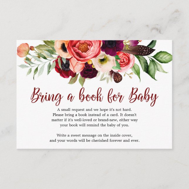 Cartão De Informações Boho Blush burgundy maroon mauve flores (Frente)