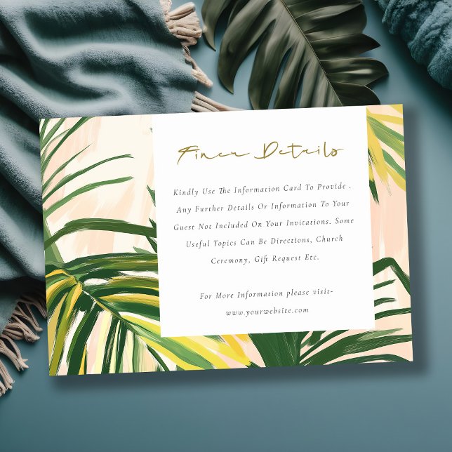 Cartão De Informações Boho Blush Green Palm Detalhes do Casamento (Criador carregado)