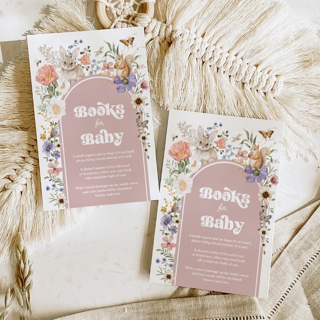 Cartão De Informações Boho Blush Woodland Wildflower Books for Baby Girl (Criador carregado)