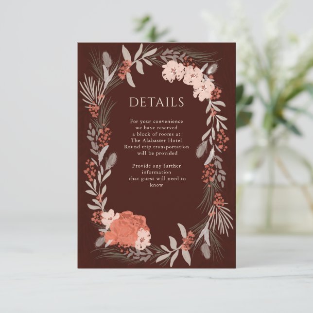 Cartão De Informações Boho Botanicals Brown e Cream Detalhes do Casament (Em pé/Frente)