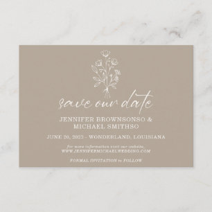 Cartão De Informações Boho Botânico do Buquê Brown Beige Salva nossa Dat