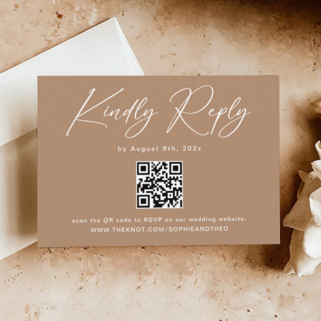 Cartão De Informações Boho Brown Taupe Casamento RSVP Código QR (Criador carregado)