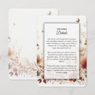 Cartão De Informações Boho Browns com Borboletas Casamento Floral