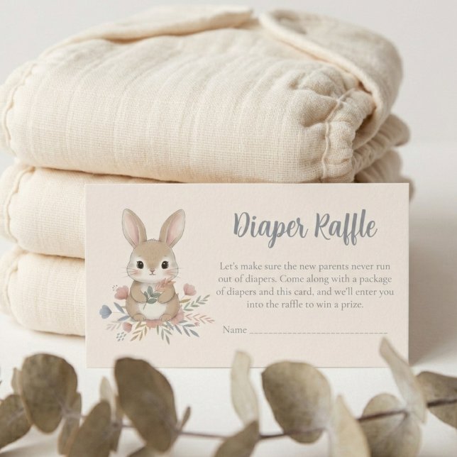 Cartão De Informações Boho Bunny Watercolor Diaper Raffle (Boho bunny diaper raffle shower game)