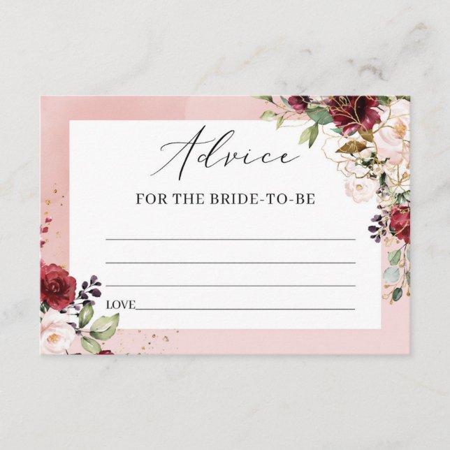 Cartão De Informações Boho Burgundy Aconselhamento Floral para a futura  (Frente)