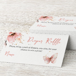 Cartão De Informações Boho Butterfly Pink Floral Girl Baby Shower Diaper