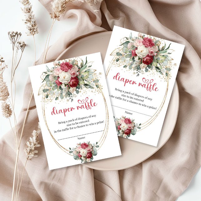 Cartão De Informações Boho Chic Burgundy Blush Diaper Raffle Card (Boho Chic Burgundy Blush Diaper Raffle Card)