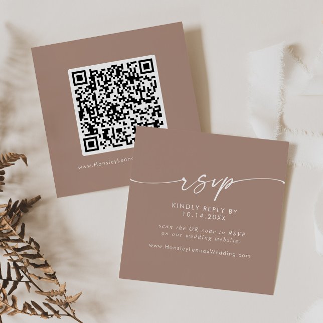 Cartão De Informações Boho Chic Neutral Taupe Casamento Código QR RSVP (Criador carregado)