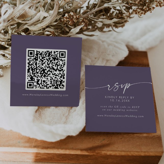 Cartão De Informações Boho Chic Plum Purple Weding Código QR RSVP (Criador carregado)