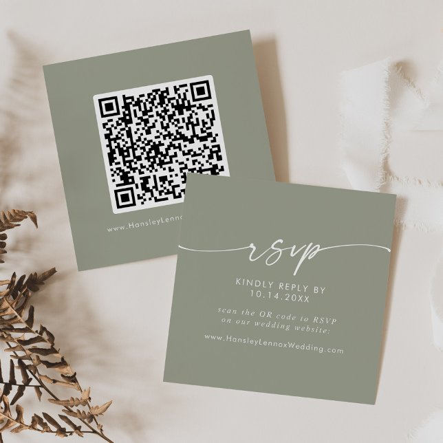 Cartão De Informações Boho Chic Sage Green Wedding Código QR RSVP (Criador carregado)