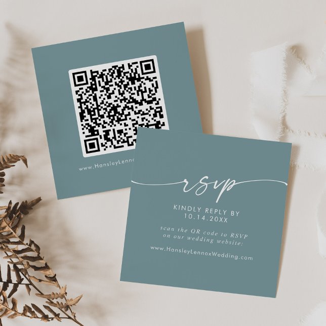 Cartão De Informações Boho Chic Seafoam Teal Wedding Código QR RSVP (Criador carregado)