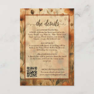 Cartão De Informações Boho Chic Siena Floral Detalhes do Casamento Códig