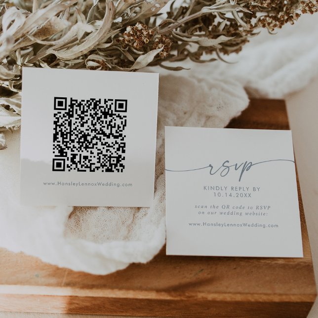 Cartão De Informações Boho Chic Slate Blue Weding Código QR RSVP (Criador carregado)