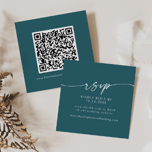 Cartão De Informações Boho Chic Teal Blue Weding Código QR RSVP