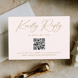 Cartão De Informações Boho Cream Neutral Wedding RSVP Qr Code