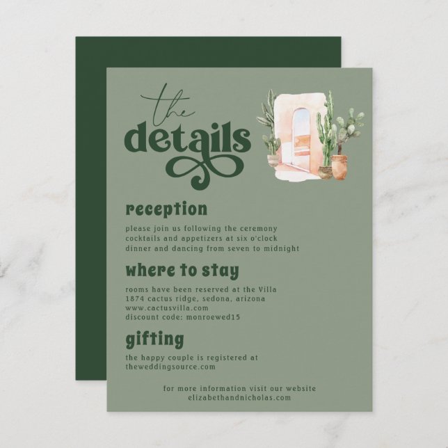Cartão De Informações Boho Desert | Detalhes do Convidado do Casamento V (Frente/Verso)