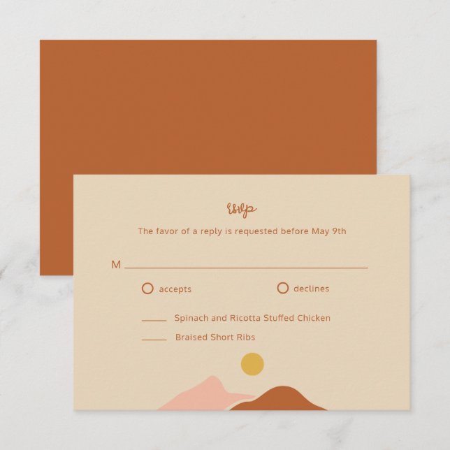 Cartão De Informações Boho Desert Simple Wedding RSVP (Frente/Verso)
