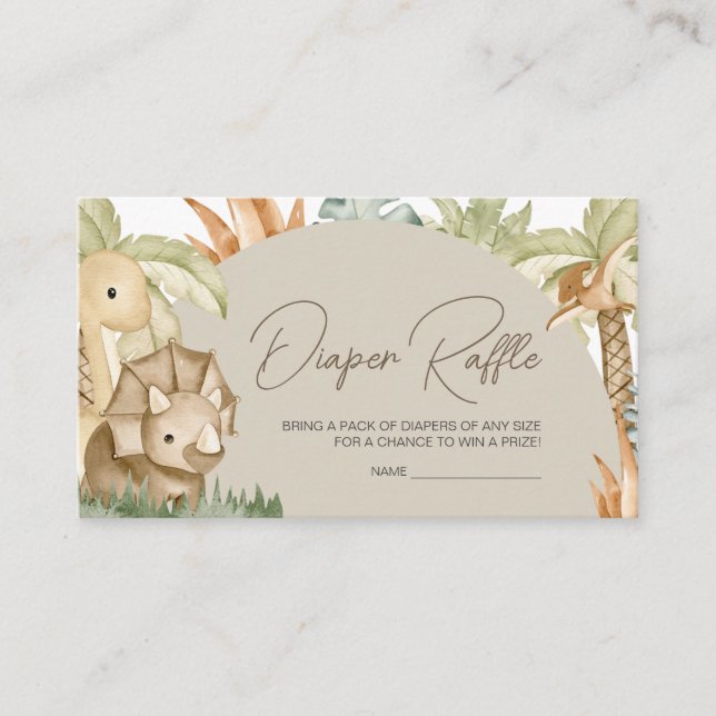 Cartão De Informações Boho Dinosaur Chá de fraldas Fralda Raffle (Frente)