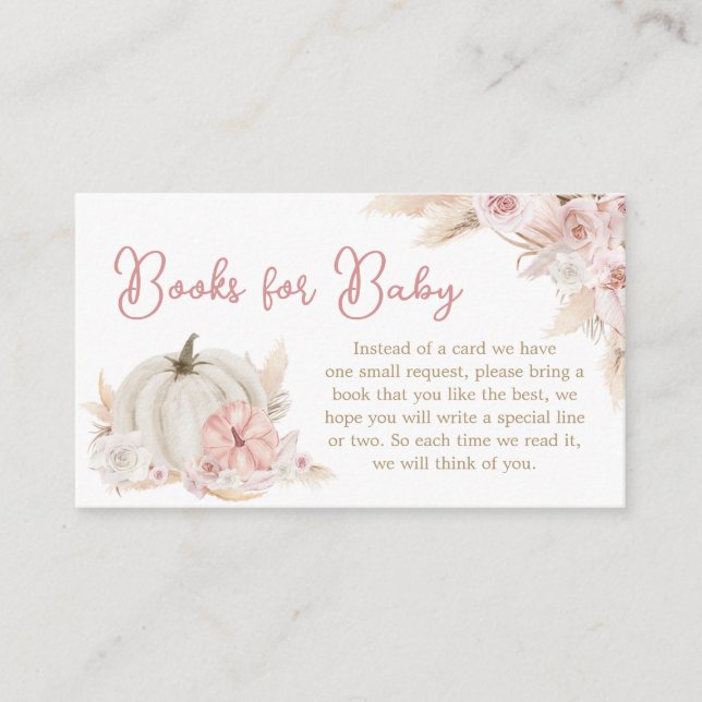Cartão De Informações Boho Dusty Rosa Pumpkin Livros para Bebê (Frente)