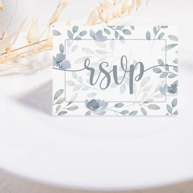 Cartão De Informações Boho Eucalyptus Floral Dusty Blue RSVP Casamento (Criador carregado)