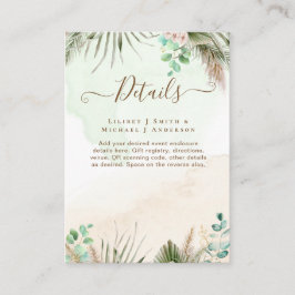 Cartão De Informações BoHO Eucalyptus Pampas Grass Casamento Greenery