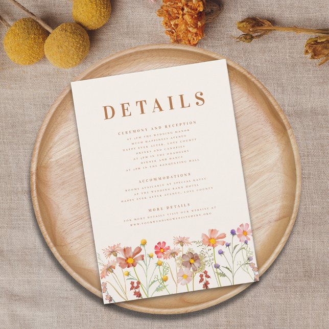 Cartão De Informações Boho Fall Floral Terracotta Detalhes do Casamento (Terracotta Boho fall Wildflower Wedding details card with ceremony reception accommodations and more)