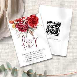 Cartão De Informações Boho Fall Florals QR Code Weding RSVP Card