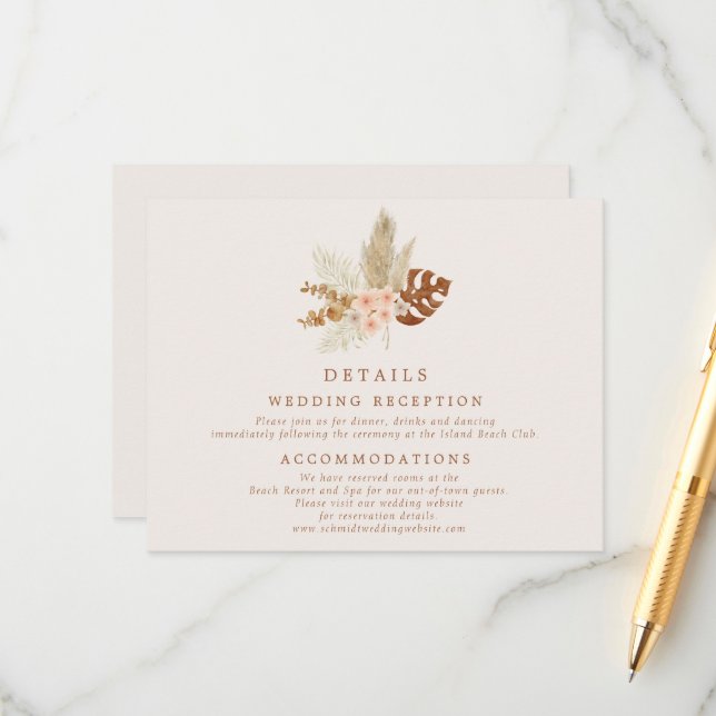 Cartão De Informações Boho Fall Flowers Detalhes do Casamento (Frente/Verso In Situ)