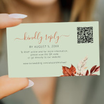 Boho fall foliage sage green wedding online rsvp