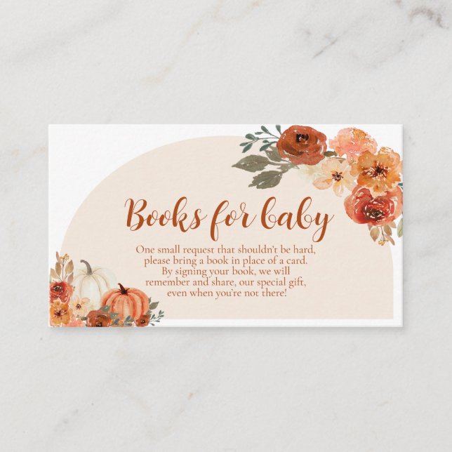 Cartão De Informações Boho Fall Little Pumpkin Books para o Chá de frald (Frente)